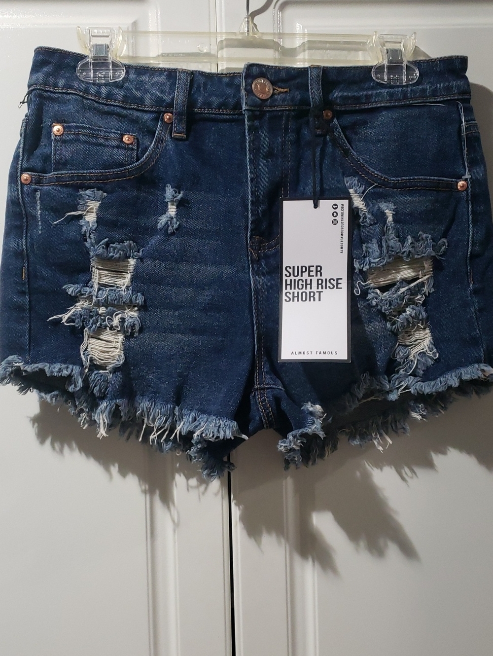 Almost Famous Dark Blue Distressed High-Rise Jean Shorts